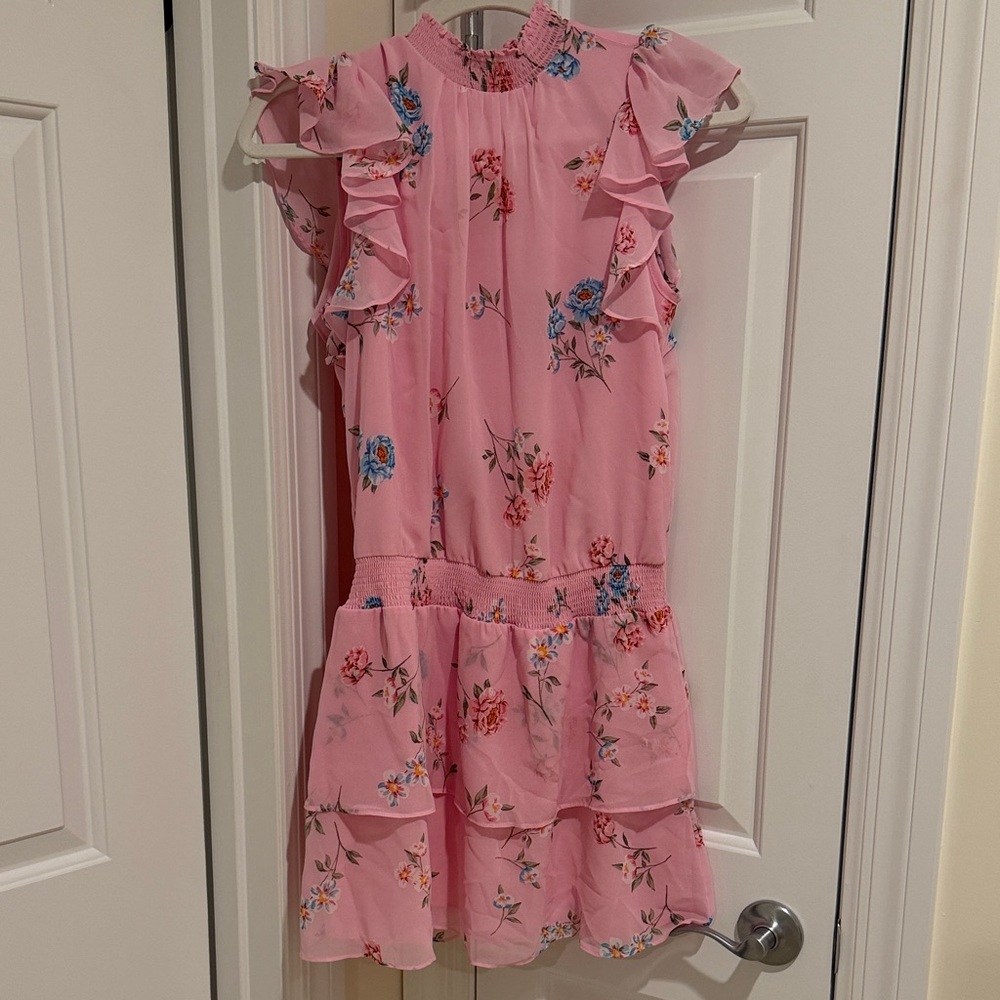 STATE Pink Floral Ruffle Tiered Dress